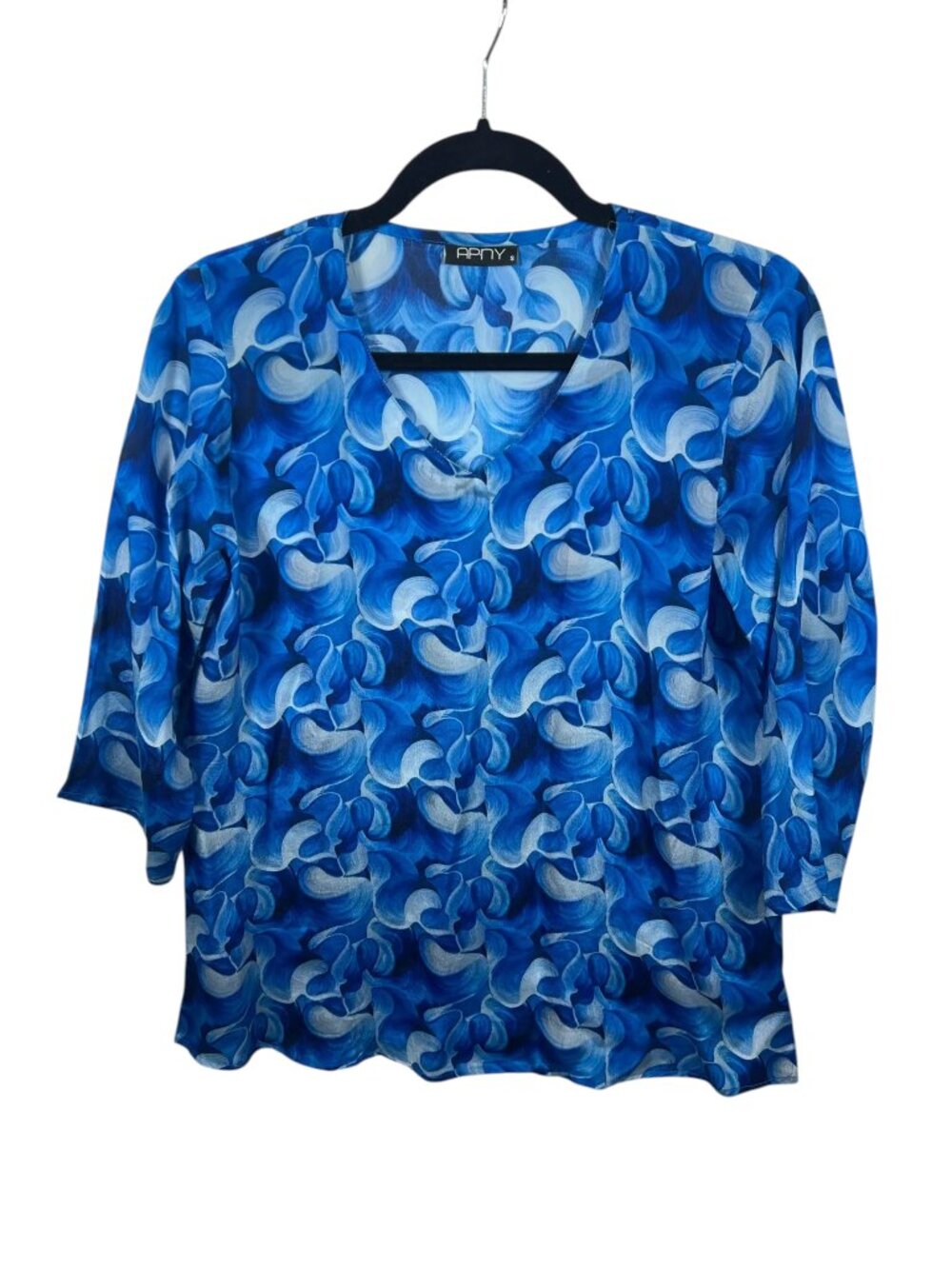 APNY Top Womens Small Blouse Lightweight V Neck Semi Sheer 3/4 Sleeve Capsule